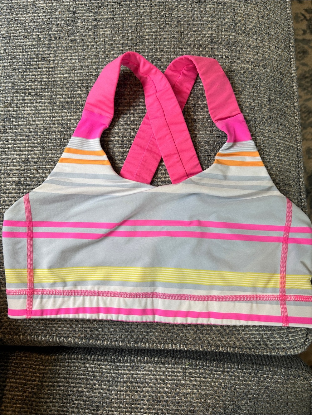 lululemon athletica Pink, Yellow & Gray Striped Crossback Sports Bra size small